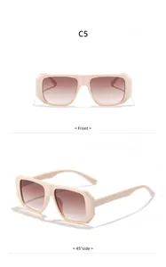Mehrwinkel-Ansichten der Retro-Quadrat-Sonnenbrille mit cremefarbenem Rahmen und Verlauf