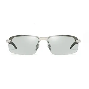 Men's photochromic polarized sunglasses for day and night driving with silver frame