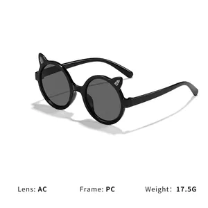 Cute children's cat ear round frame sunglasses for girls with black frames and AC lenses