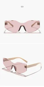 Detailed view of irregular pink cat-eye sunglasses featuring chic woven texture temples