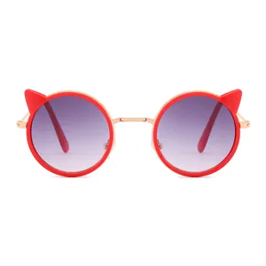 Fashionable round children's sunglasses with cute cat ear design and purple gradient lenses