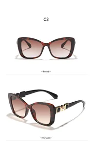 Elegant tortoiseshell cat-eye sunglasses for women, front and 45-degree side detail views