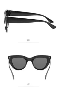 Vistas detalladas laterales y traseras de las gafas de sol clásicas de ojo de gato negras