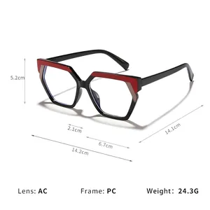 Occhiali anti-luce blu poligonali bicolore da donna con dimensioni e specifiche
