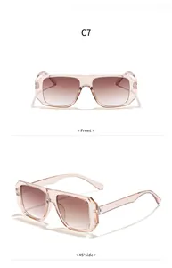 Detailansicht der Vorderseite und des 45-Grad-Winkels der Retro-Quadrat-Sonnenbrille.