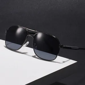 Classic vintage double-bridge metal frame sunglasses with dark square lenses in studio