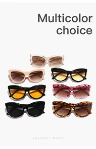 Vue détaillée de six paires de lunettes de soleil œil de chat rétro en couleurs