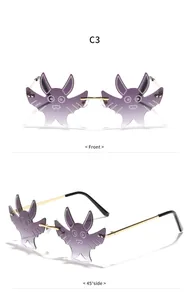 Detaillierte Ansichten der lila verlaufenden fledermausförmigen randlosen Sonnenbrille