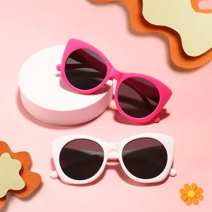 Lunettes de Soleil pour Enfants Fashion Square Cat Eye Protection UV400 Monture PC Verres AC pour Garçons Filles Photographie de Rue Extérieur