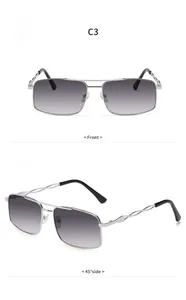 Front- und Seitenansicht der klassischen rechteckigen Metall-Doppelbrücke-Sonnenbrille für Herren
