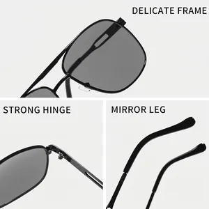 Vintage square metal sunglasses with double bridge design in a sleek black finish