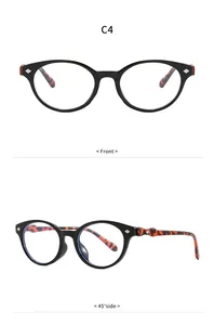 Perspectivas detalladas frontal y lateral de gafas con patillas de estampado leopardo