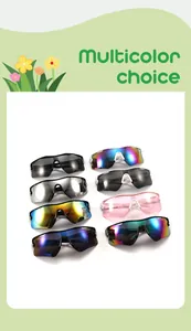 Detalle de gafas de sol deportivas sin montura multicolores para ciclismo y correr