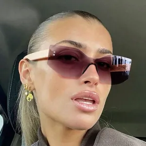 Retro Irregular Cat Eye Sunglasses For Women Men Gradient Lens Rimless Y2K Fashion Outdoor UV Protection Sunshades Accessory
