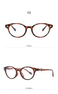 Vistas frontal y lateral de 45 grados de monturas de gafas vintage de carey anti-luz azul