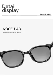 Close-up detail display of ergonomic nose pads on these classic square frame sunglasses