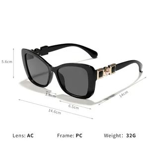 Elegant women's cat-eye sunglasses with black PC frame and pearl temple detail