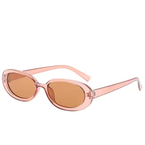 Élégantes lunettes de soleil ovales roses avec petites lentilles de style vintage