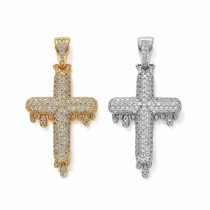 Bling iced out dripping cross pendants with cubic zirconia in gold and silver finishes