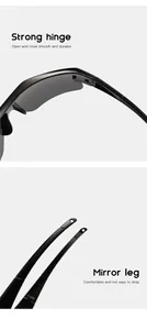 Detalle de las bisagras duraderas y las puntas de las patillas de las gafas de sol deportivas sin montura