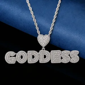 Iced Out Zirconia Letter Pendant Necklace For Men Hip Hop Copper Jewelry With Stainless Steel Rope Chain Personalized Fashion Accessory