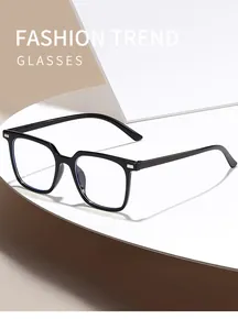 Close-up of black academic style blue light blocking glasses with large square frame