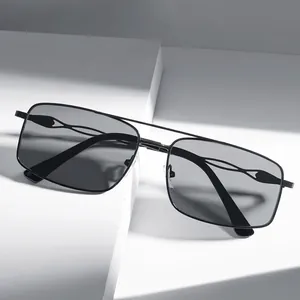 Klassische schwarze Metall-Doppelbrillen-Sonnenbrille für Herren mit quadratischem Rahmen