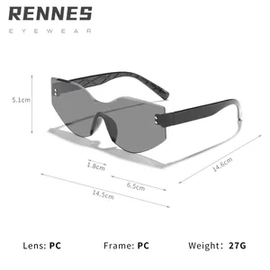 Trendy irregular cat-eye sunglasses featuring PC frame and lenses with full size details