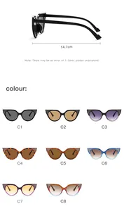 Guía detallada de colores y dimensiones de las gafas de sol vintage con purpurina