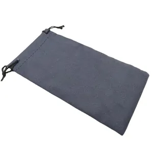 Gray microfiber drawstring pouch for eyewear and small electronic accessories protection