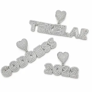 Iced out custom baguette letter pendants in hip hop style with sparkling zircons