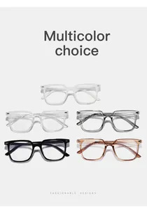 Selection of five stylish anti-blue light glasses frames in various transparent colors