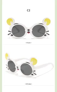 Vues avant et latérale de lunettes de soleil tigre pour enfants blanches et jaunes