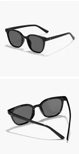 Detailed views showing the front and back angles of classic black square sunglasses