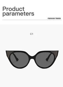 Elegantes gafas de sol de ojo de gato negras con detalles de purpurina para mujeres