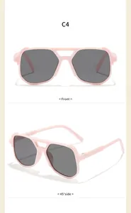 Rosa Kinder Sonnenbrille mit Doppelsteg und quadratischem Rahmen, Front- und Seitenansicht