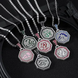 Collares con colgante de signos del zodiaco chino con cristales estilo hip hop.