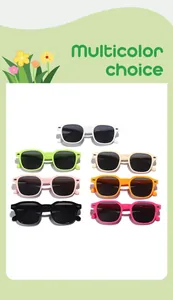 Variété de lunettes de soleil carrées rétro pour enfants aux couleurs acidulées et mode