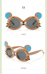 Vue détaillée de lunettes de soleil pour enfants en forme de tigre, face et profil.