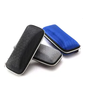 Protective square eyeglasses case set with stylish honeycomb texture and secure zipper closure