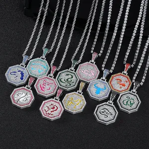 Colgantes octagonales de los 12 signos del zodiaco chino con cristales de lujo