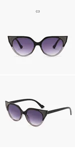 Elegantes gafas de sol vintage cat-eye con detalles de purpurina y lentes lila degradadas.