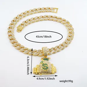 Dimensions détaillées de la taille et du poids du collier à pendentif sac d'argent