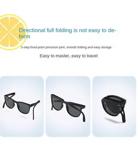 Detailed view showing the 3-step folding mechanism of portable children's sunglasses