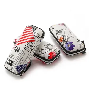 Fashionable square eyeglass case with colorful prints and secure zipper closure