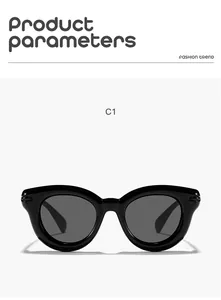 Detailed view of children's black round bubble frame sunglasses in fashion style