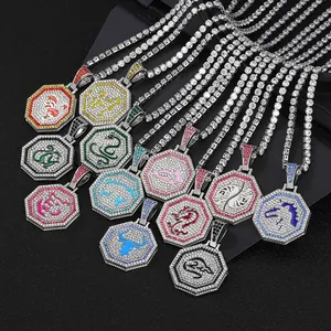 Colgantes de los signos del zodiaco chino con cadenas de tenis de acero inoxidable