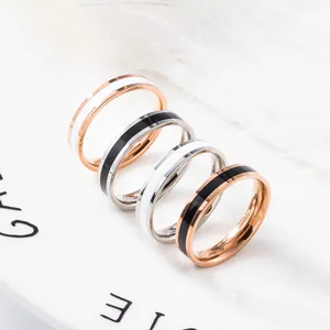 Einfacher Titan Edelstahl Ring Für Herren Damen Schwarz Weiß Epoxid Paar Ring Mode Schmuck Geometrisches Ehering