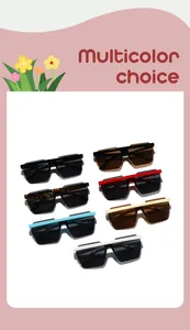 Seven colorful pairs of vintage-style children's square sunglasses displayed together here.