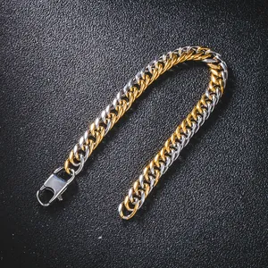 Zweifarbiges Gold-Silber-Armband aus Titanstahl im modischen Panzerketten-Stil